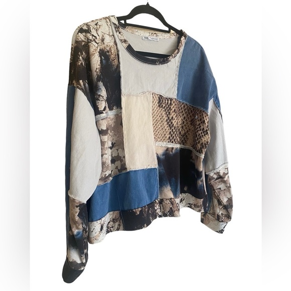 ZARA Patchwork Animal Print Top Women’s Size Medium Boho Retro Loose Fit… - Picture 10 of 11
